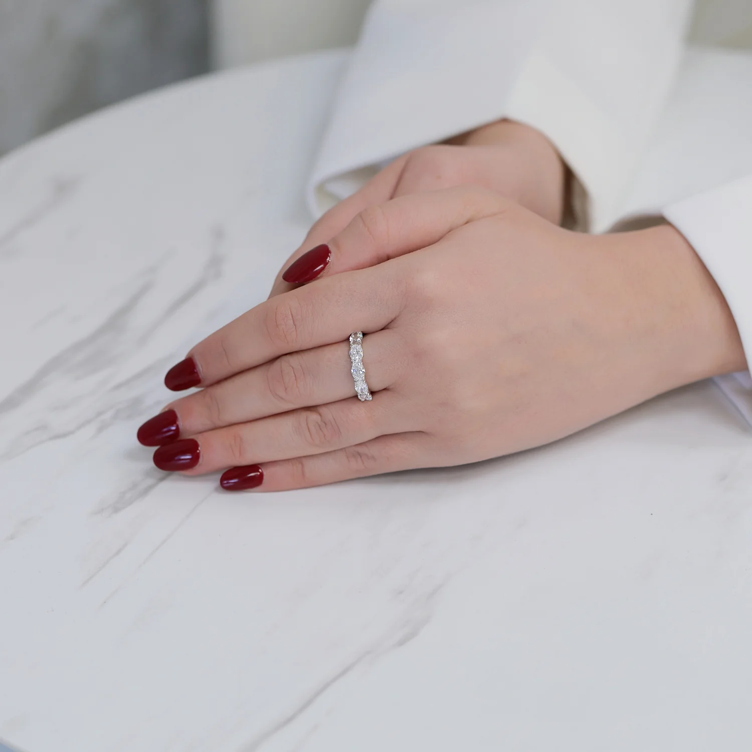 Platinum Oval Cut Diamond Five Stone Eternity Ring - Image 3