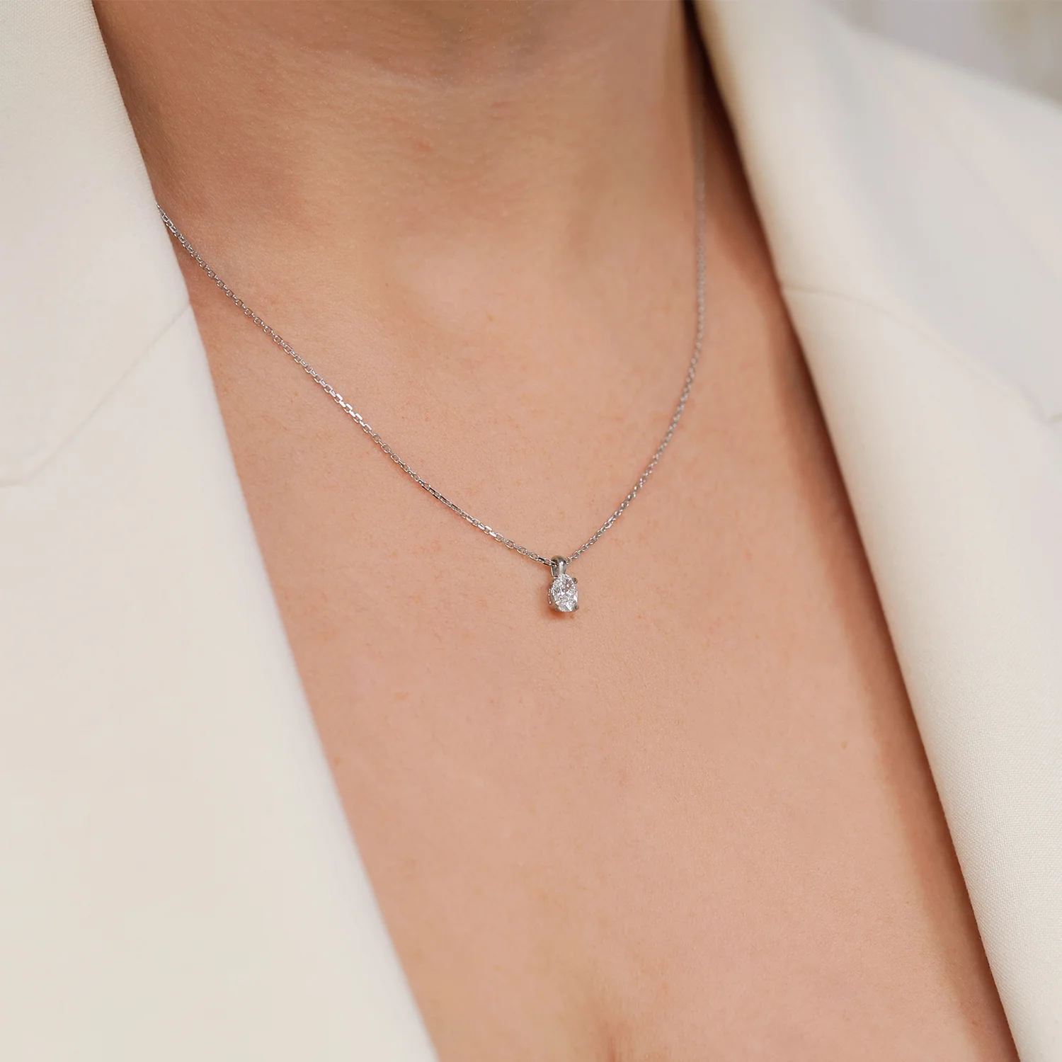 Platinum Oval Cut Diamond Single Stone Pendant - Image 2