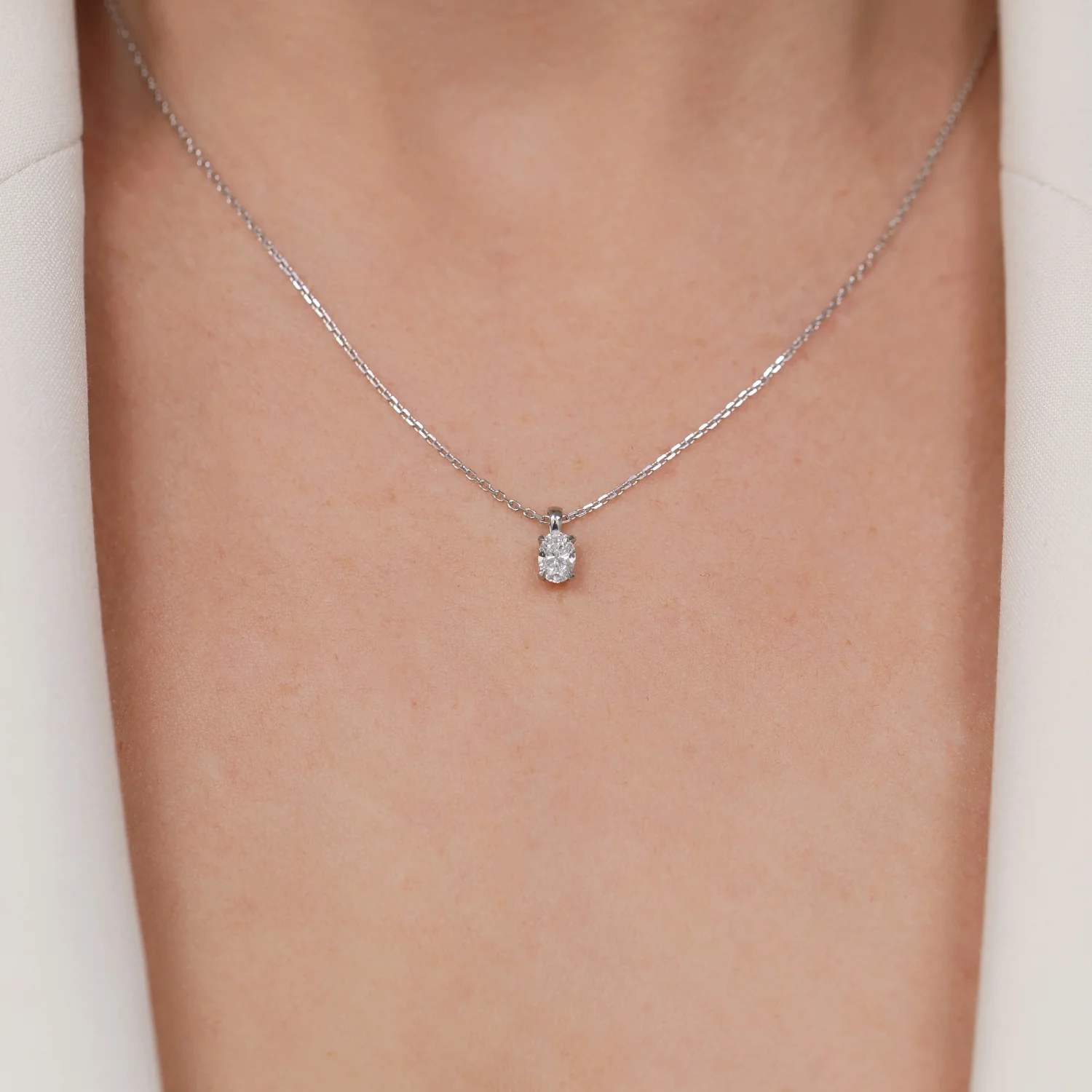 Platinum Oval Cut Diamond Single Stone Pendant - Image 3