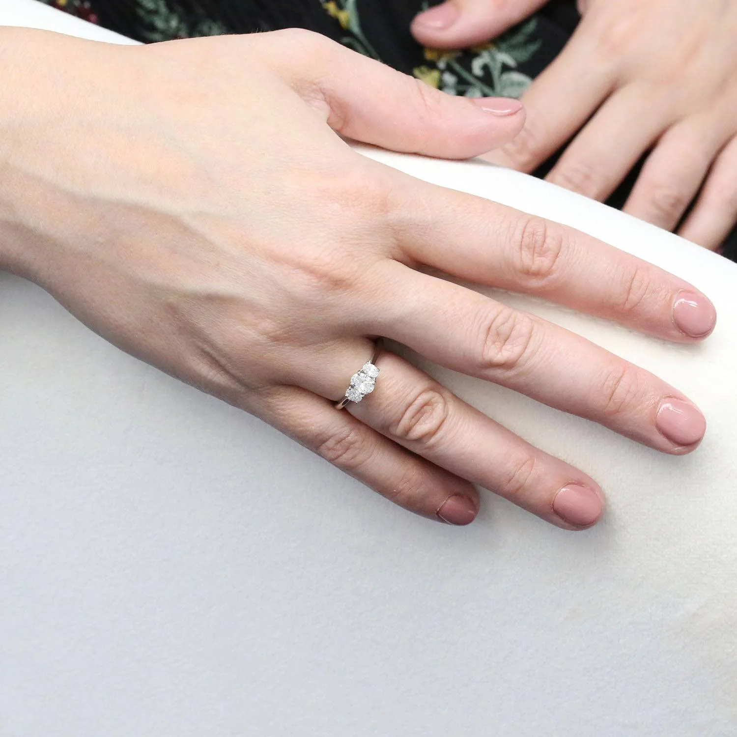 Platinum and Oval Cut Diamond Three Stone Ring - Image 2