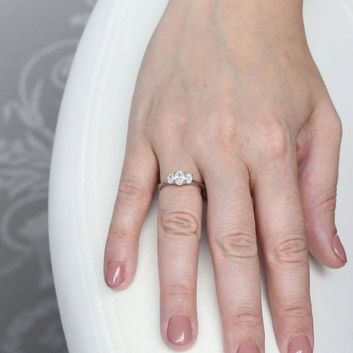 Platinum and Oval Cut Diamond Three Stone Ring - Image 3