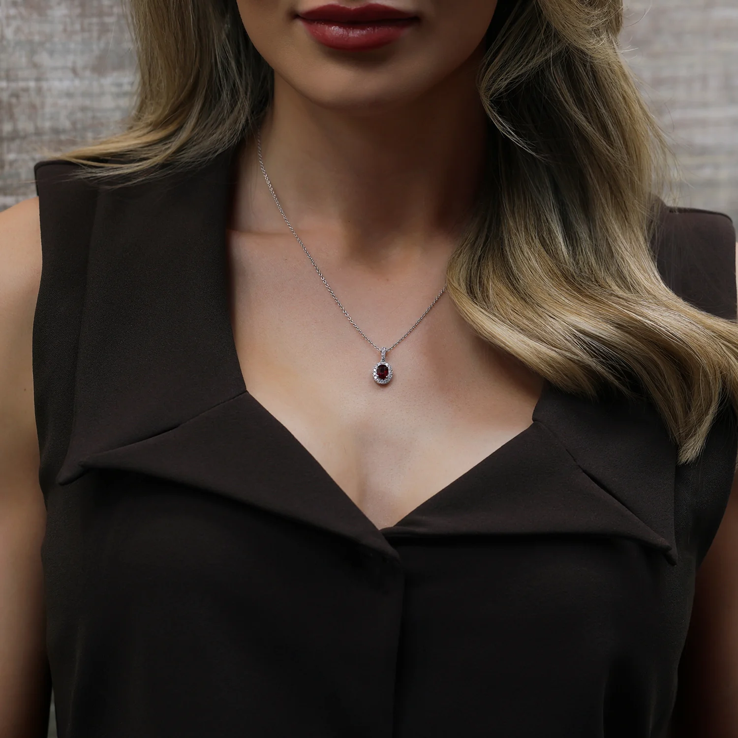 Platinum Oval Cut Ruby And Diamond Cluster Pendant - Image 3