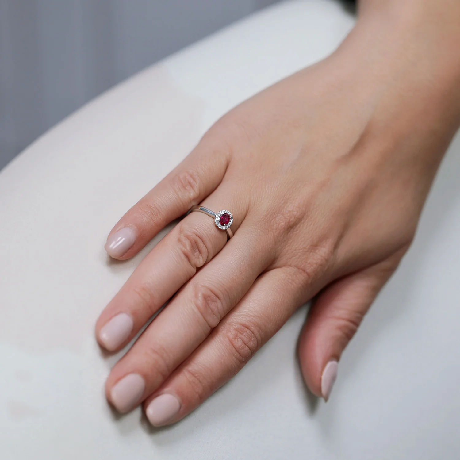 Platinum Oval Ruby And Diamond Cluster Ring - Image 2