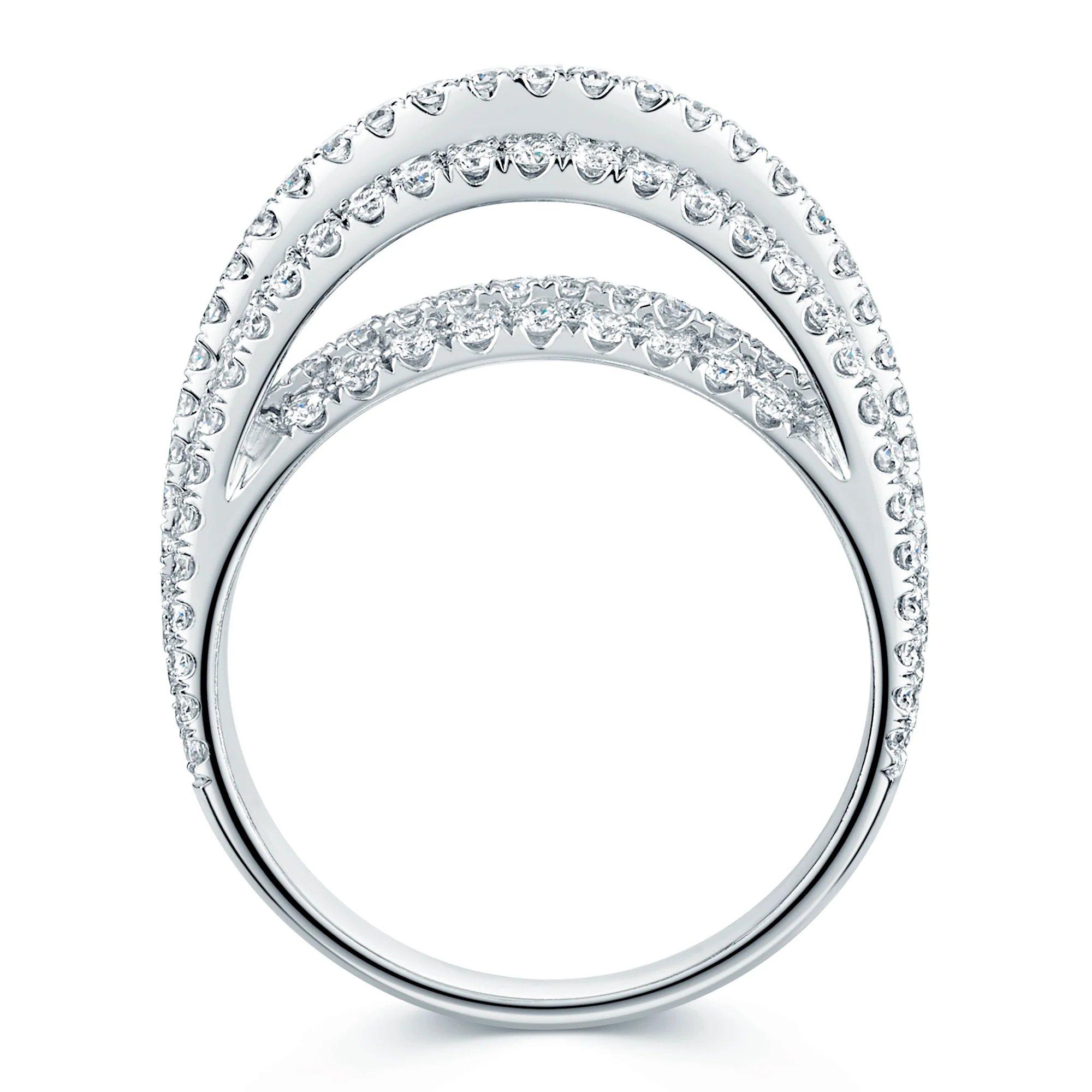 Platinum Pave Set Round Brilliant Diamond Six Row Dress Ring - Image 2