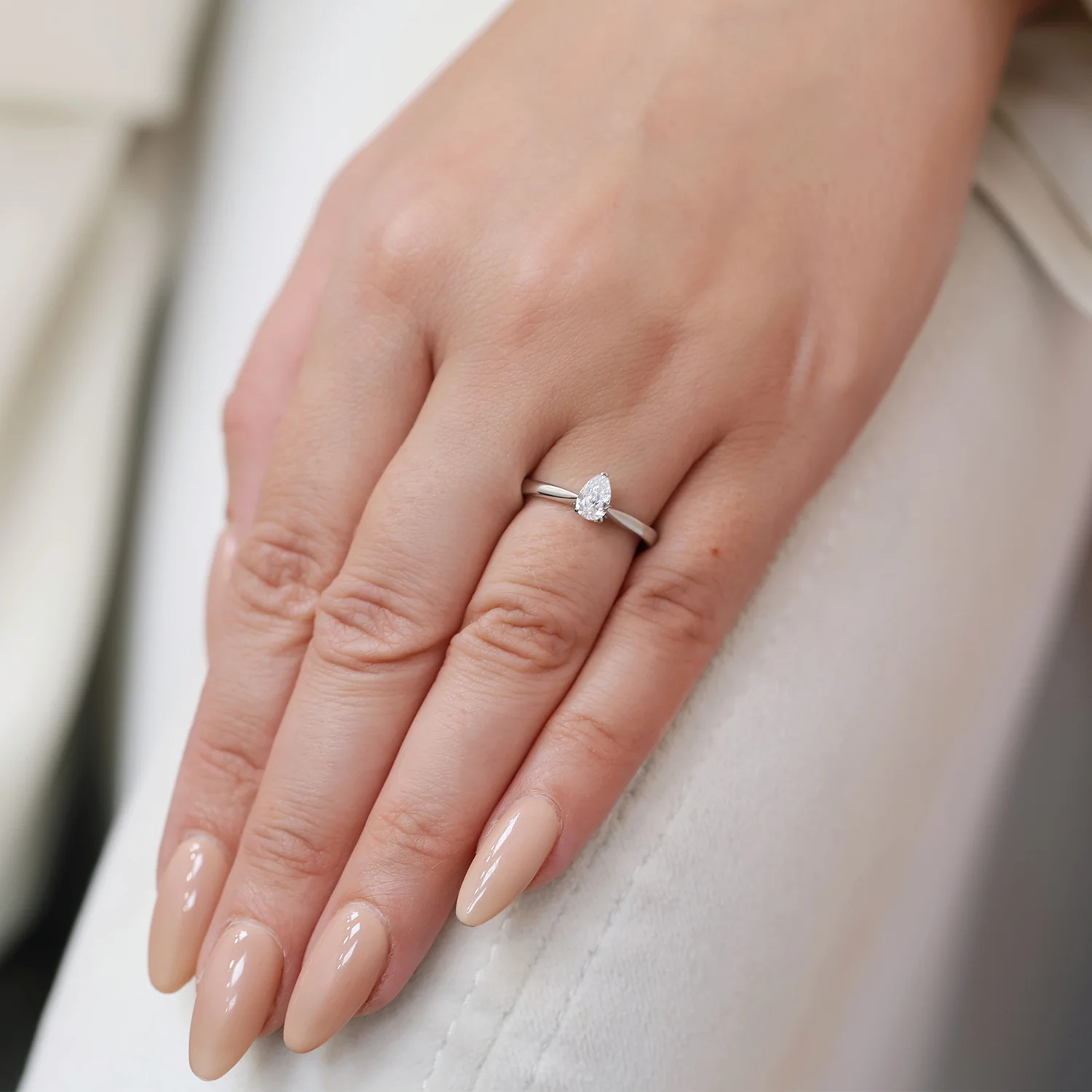 Platinum Pear Cut Diamond Engagement Ring - Image 2