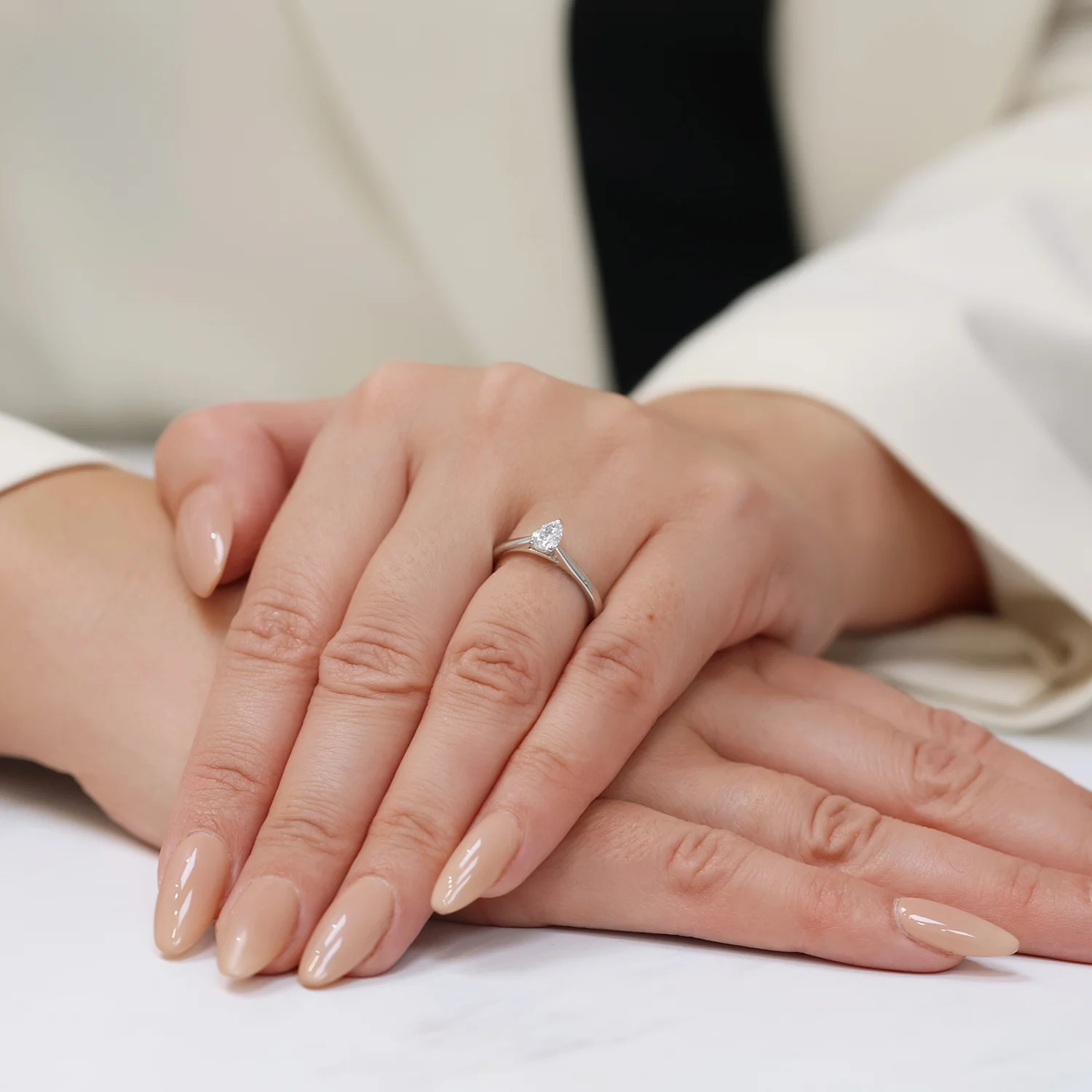 Platinum Pear Cut Diamond Engagement Ring - Image 3