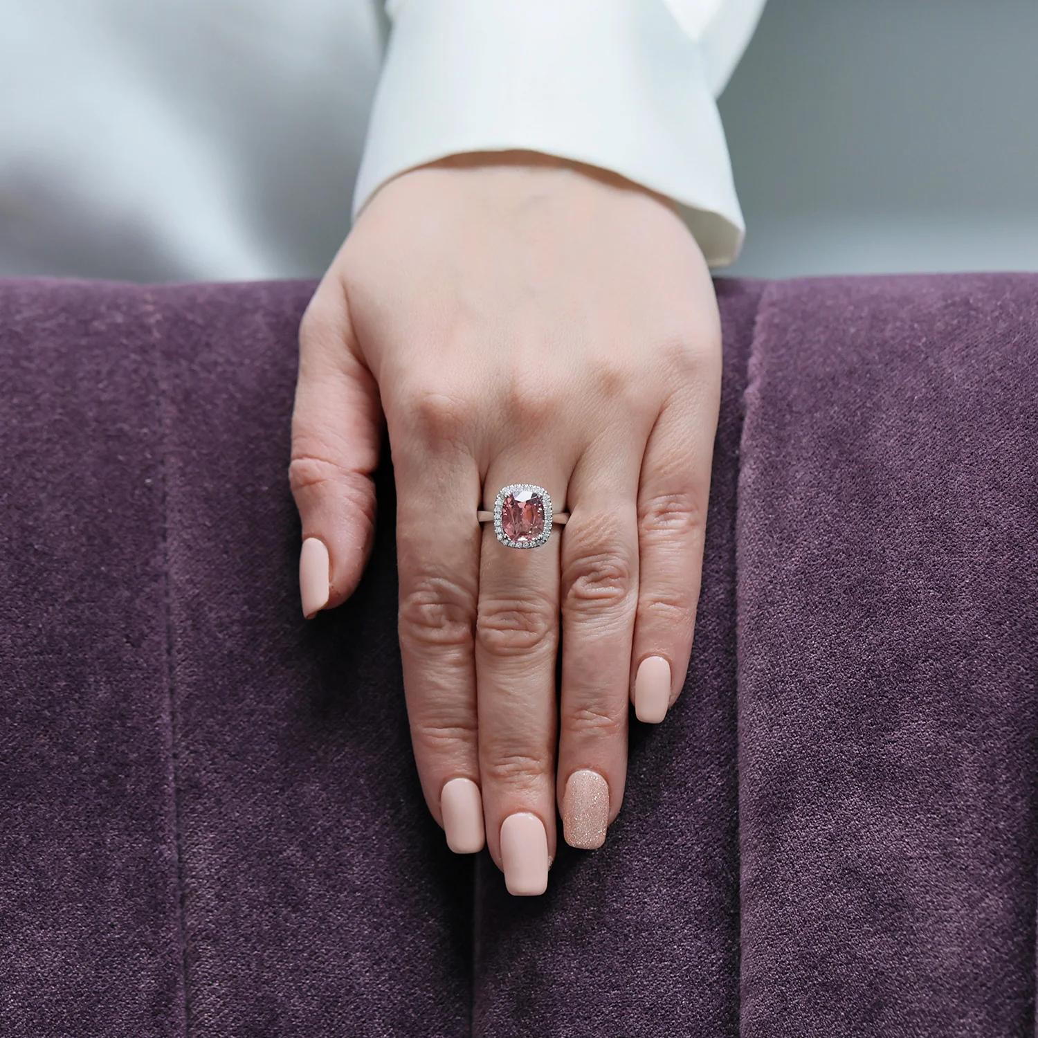 Platinum Pink Tourmaline With Diamond Halo Ring - Image 2