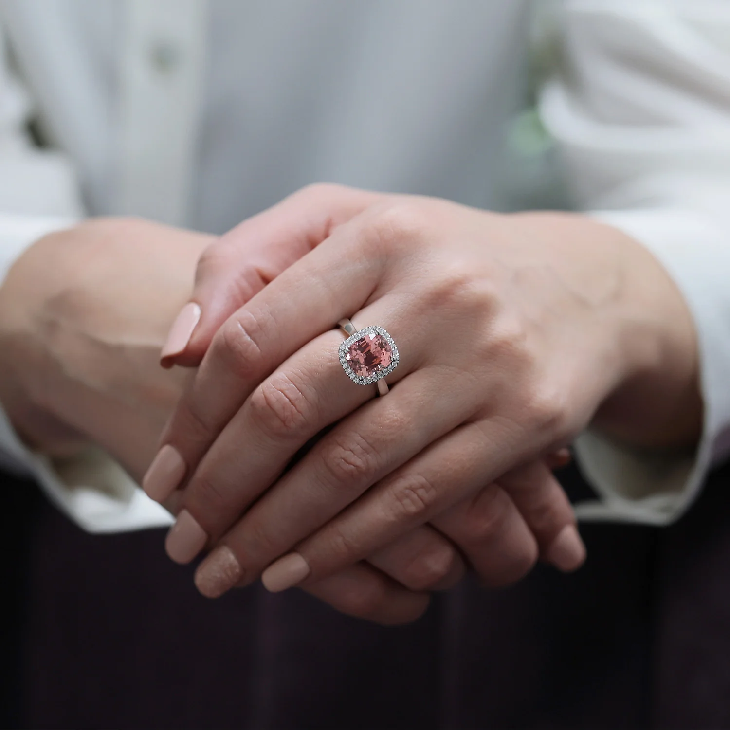 Platinum Pink Tourmaline With Diamond Halo Ring - Image 3