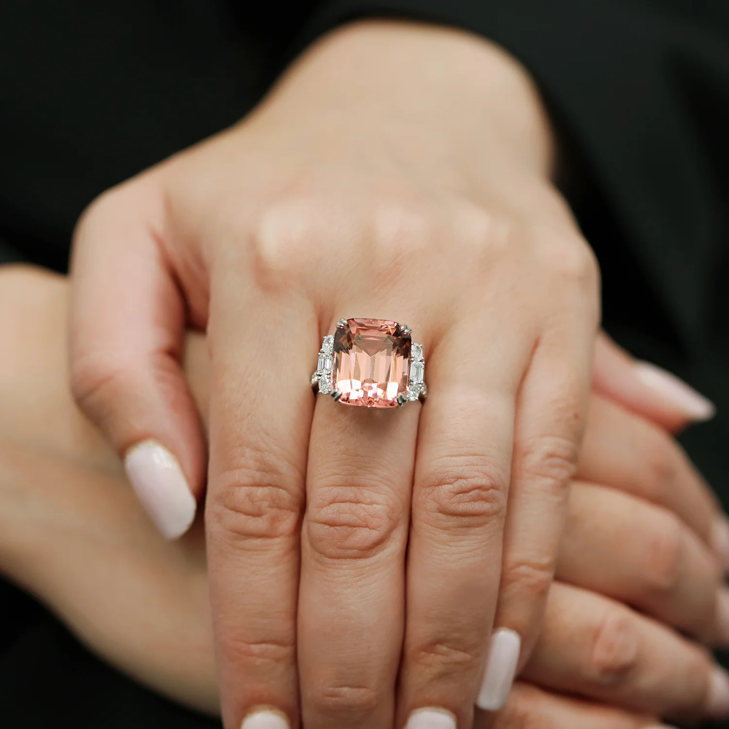 Platinum Pink Tourmaline And Diamond Ring - Image 3