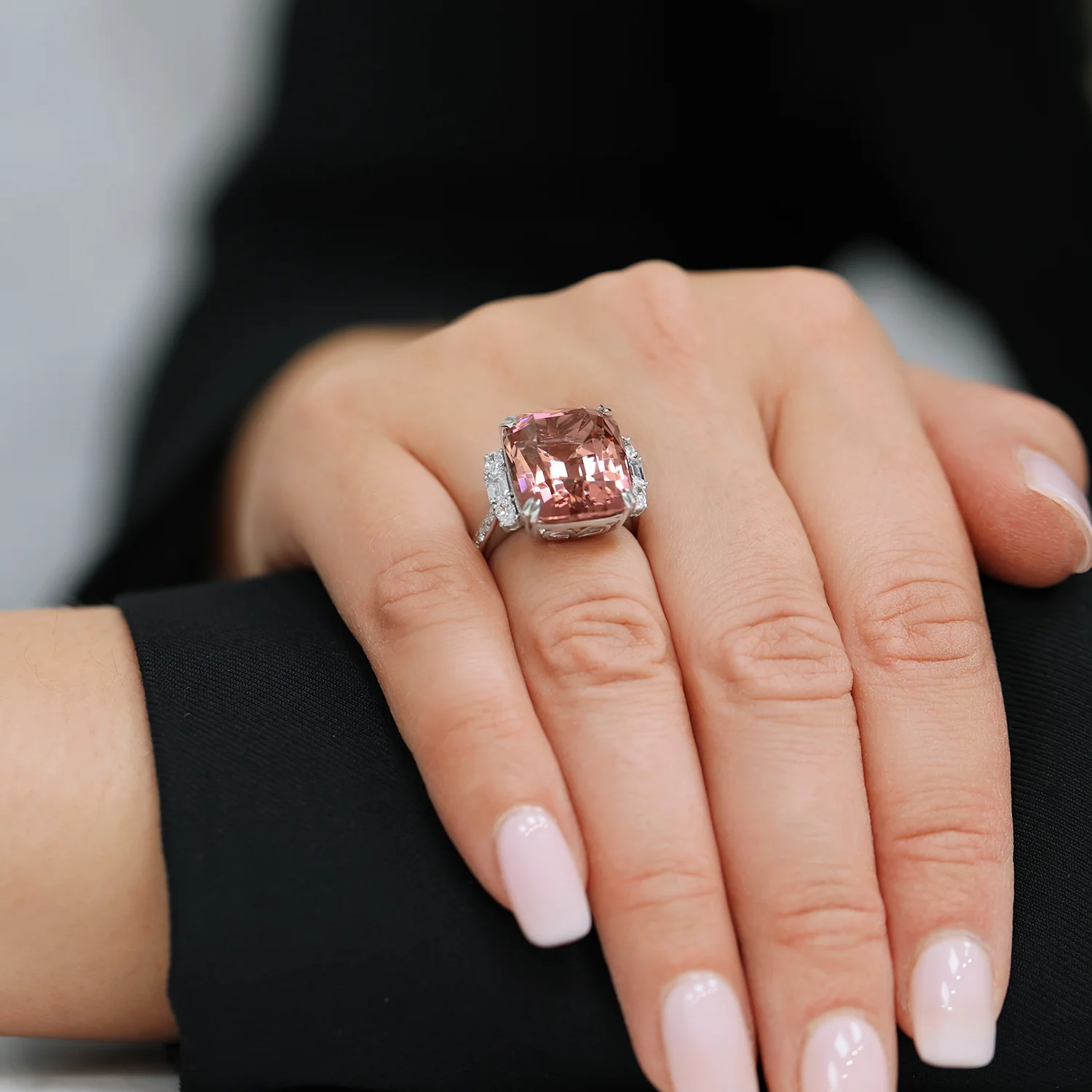Platinum Pink Tourmaline And Diamond Ring - Image 4