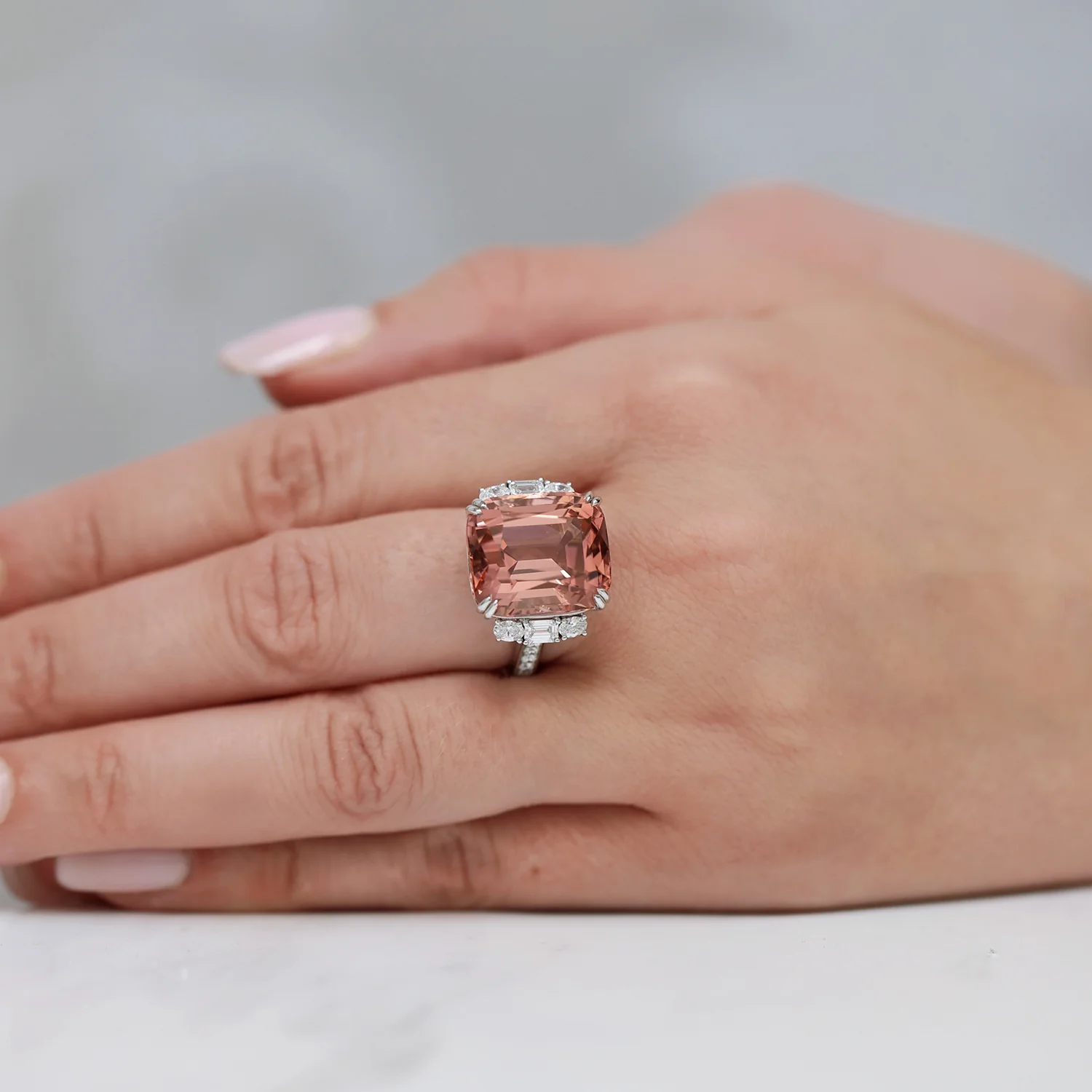 Platinum Pink Tourmaline And Diamond Ring - Image 5