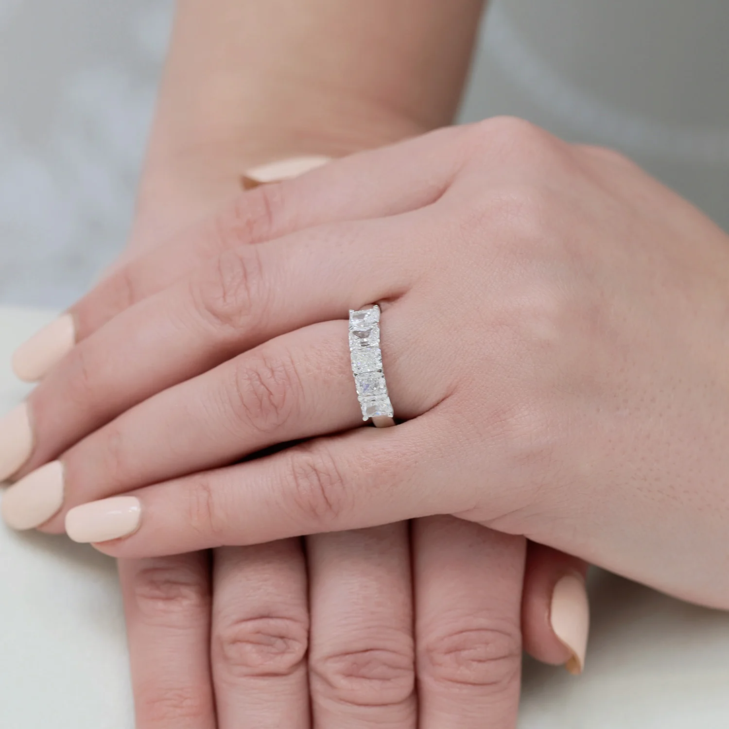 Platinum Radiant Cut Diamond Five Stone Eternity Ring - Image 3