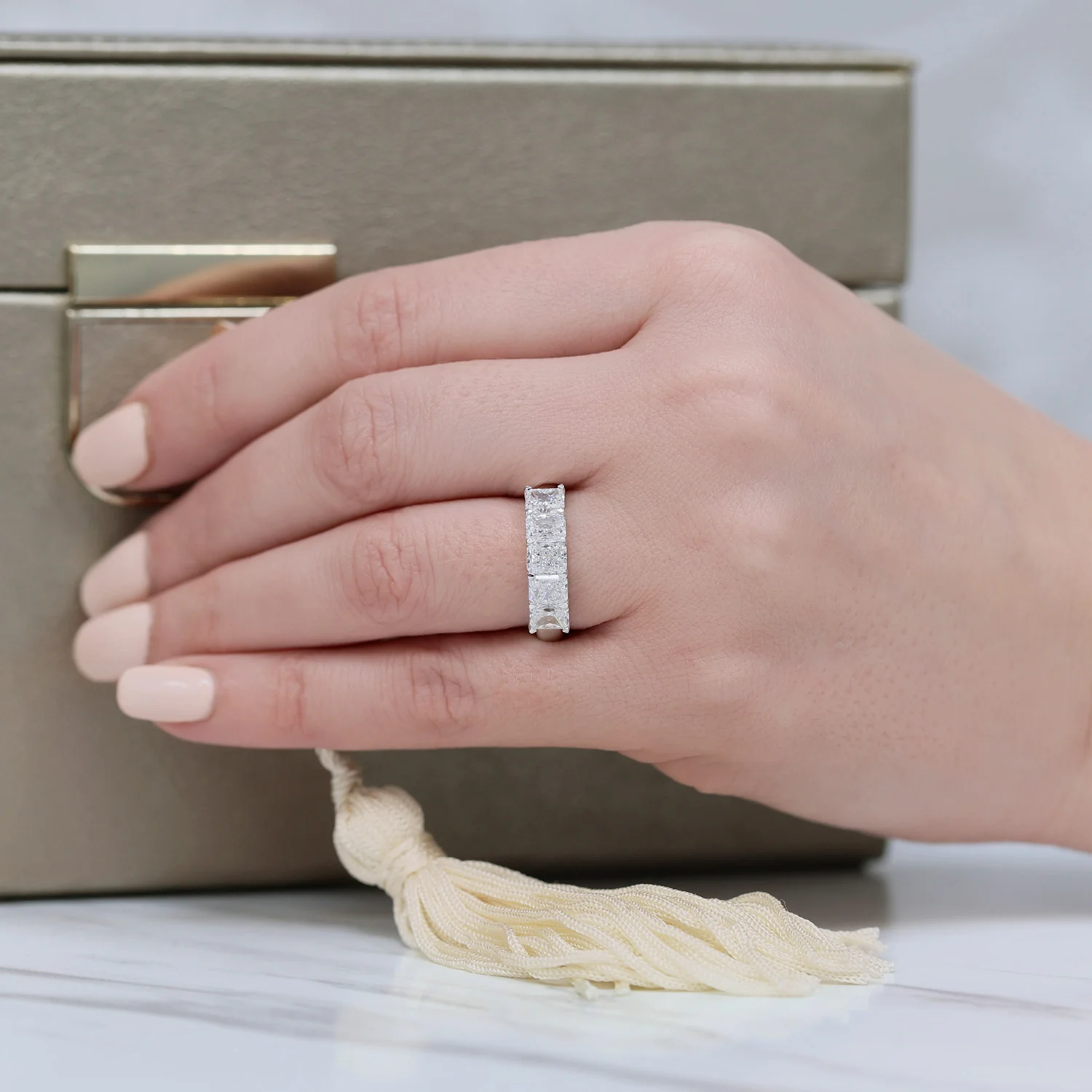 Platinum Radiant Cut Diamond Five Stone Eternity Ring - Image 4
