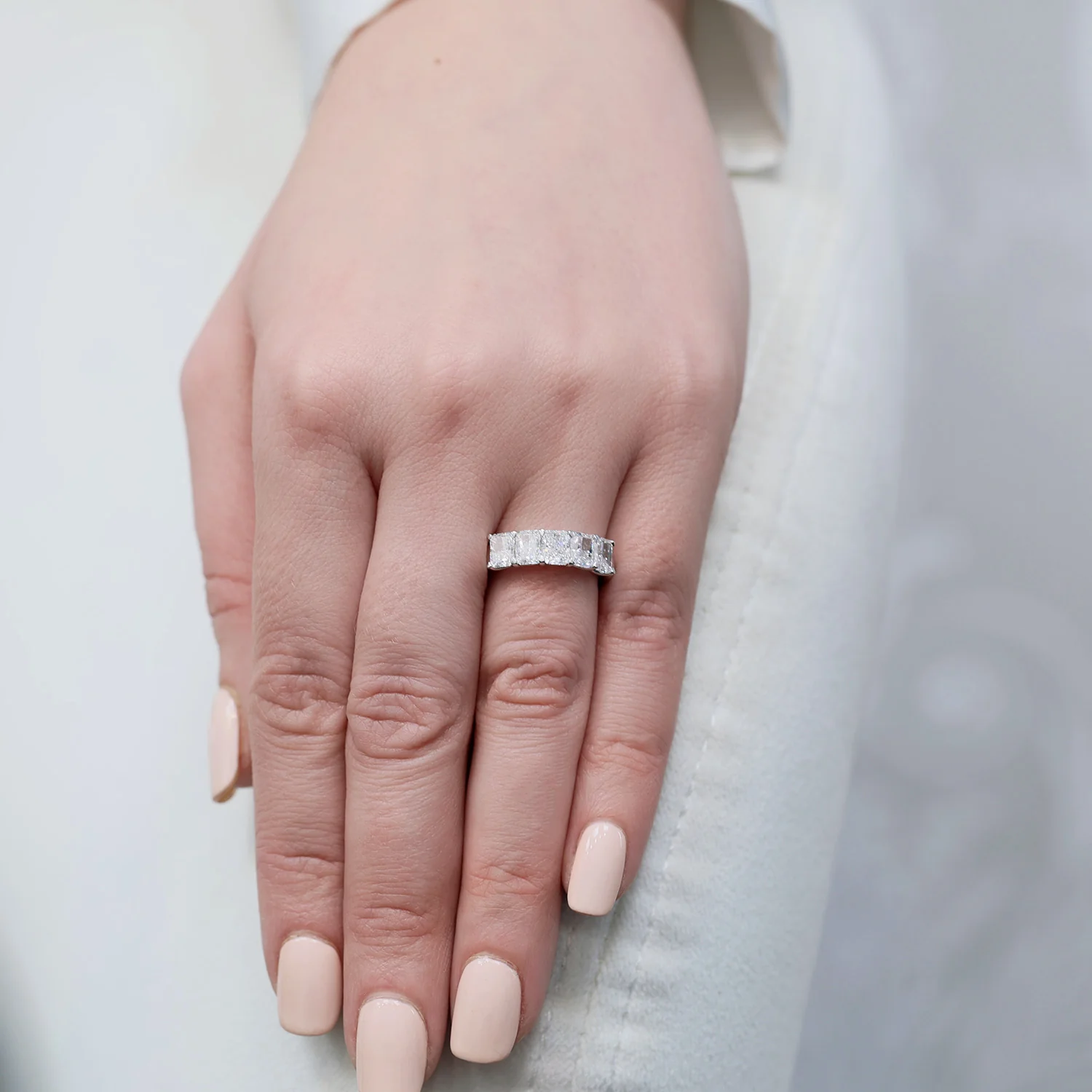 Platinum Radiant Cut Diamond Five Stone Eternity Ring - Image 5