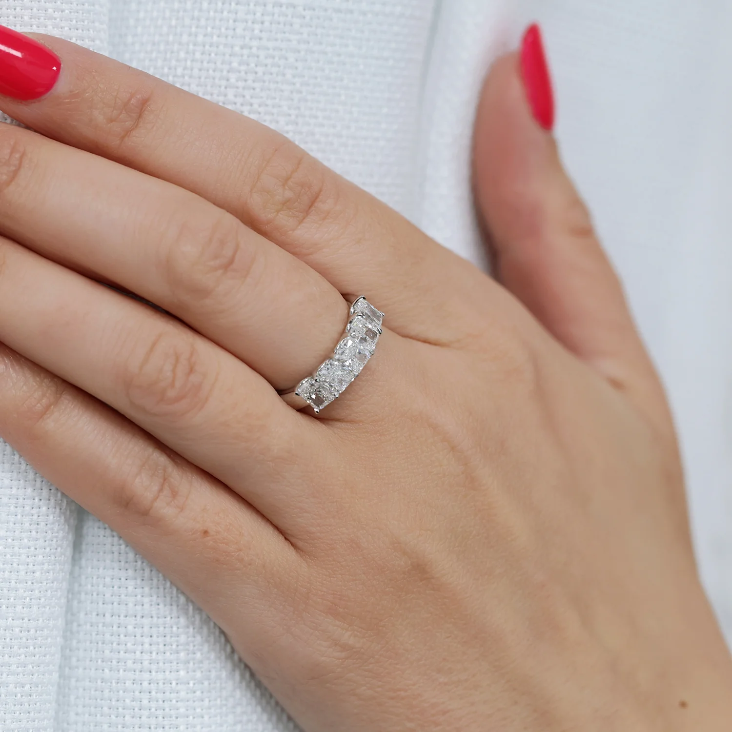 Platinum Radiant Cut Diamond Five Stone Eternity Ring - Image 3