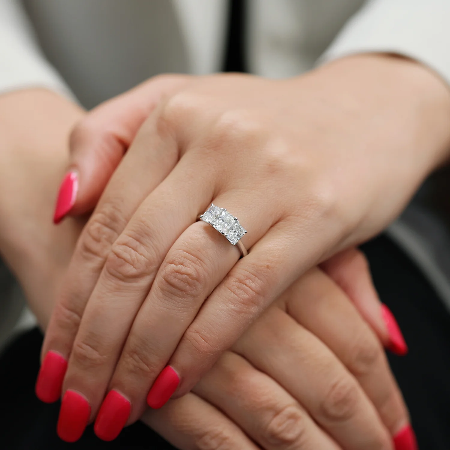 Platinum Radiant Cut Diamond Three Stone Ring - Image 2