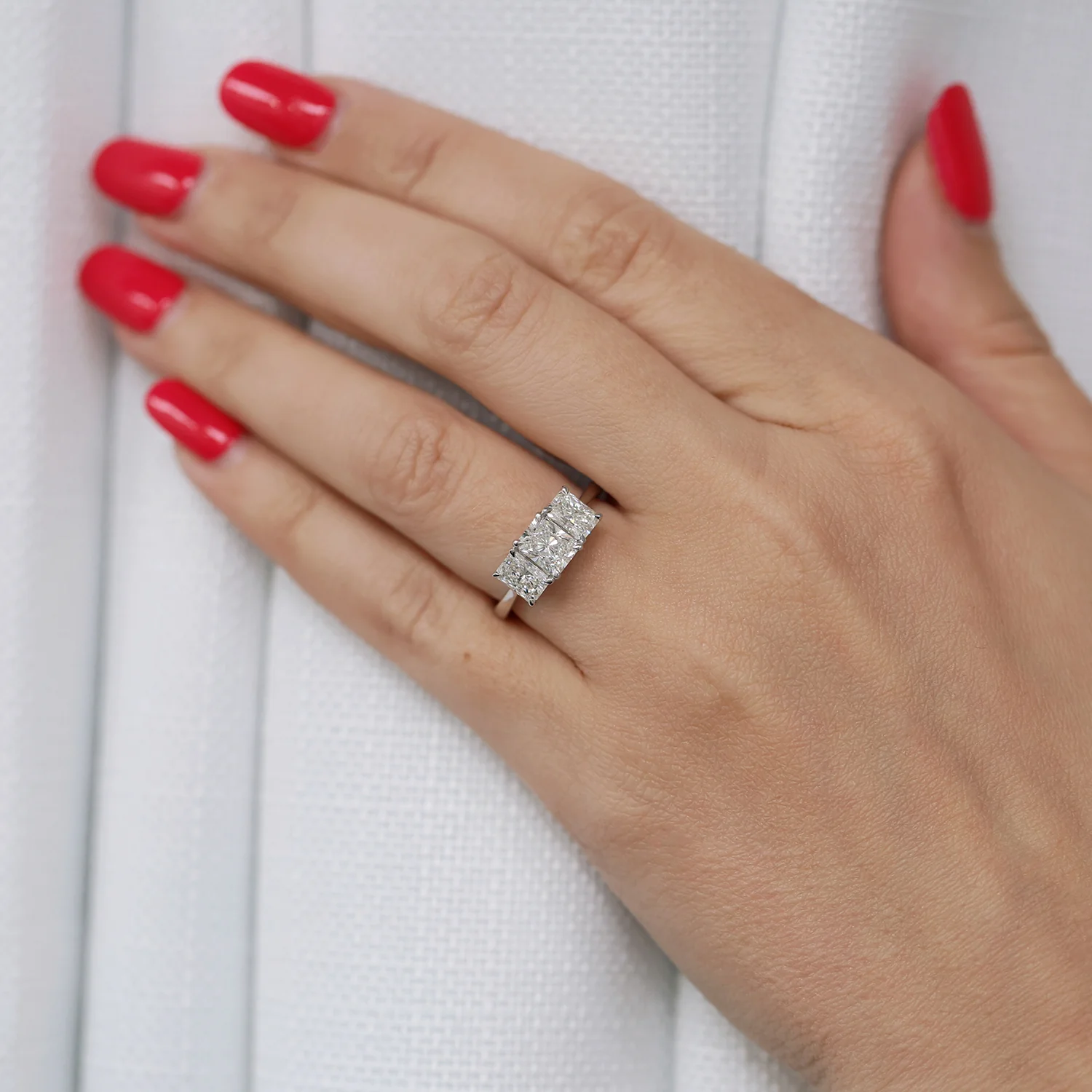 Platinum Radiant Cut Diamond Three Stone Ring - Image 3