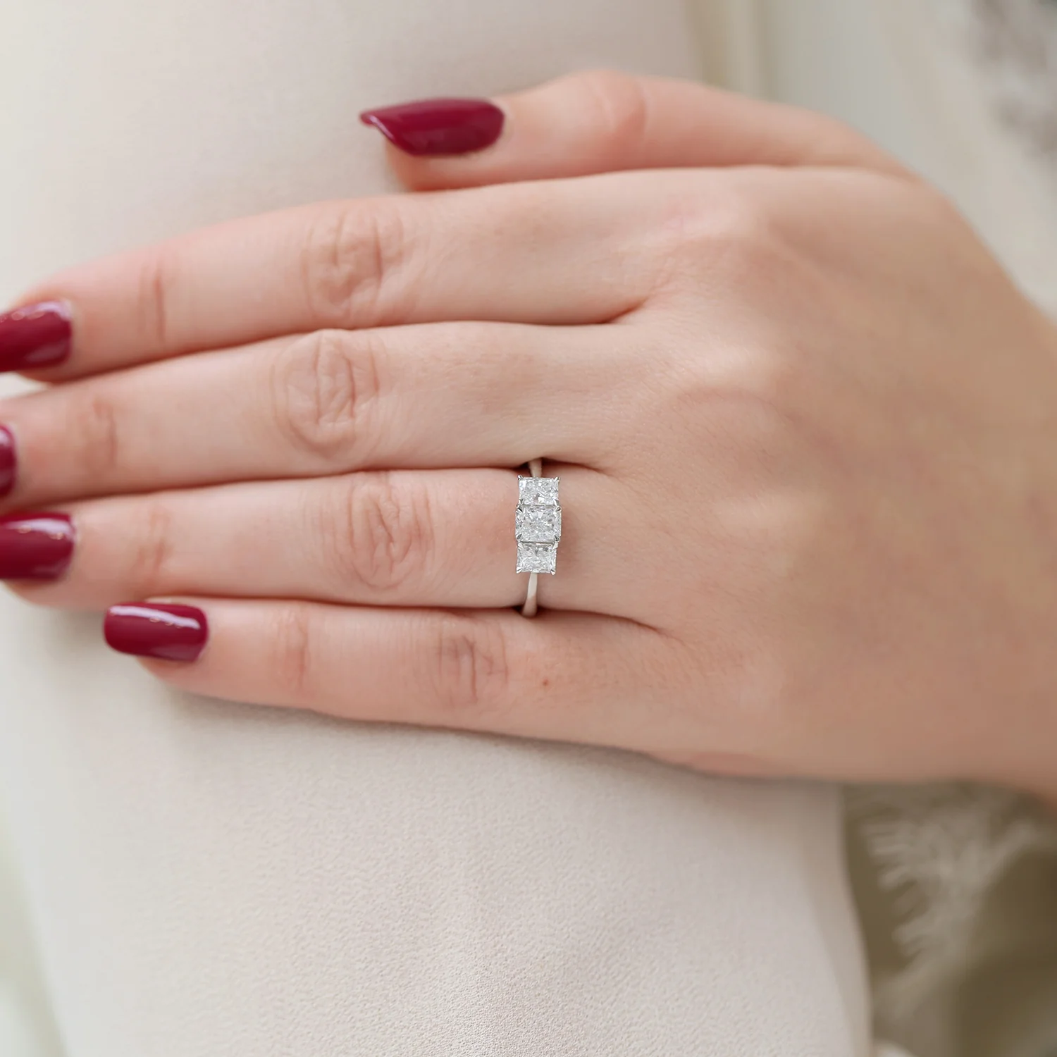Platinum GIA Radiant Cut Diamond Three Stone Ring - Image 2