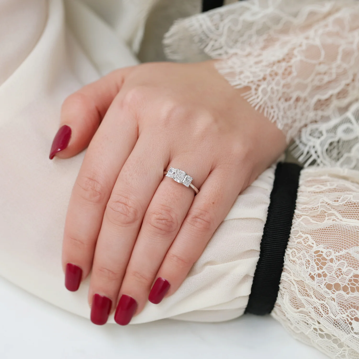 Platinum GIA Radiant Cut Diamond Three Stone Ring - Image 3