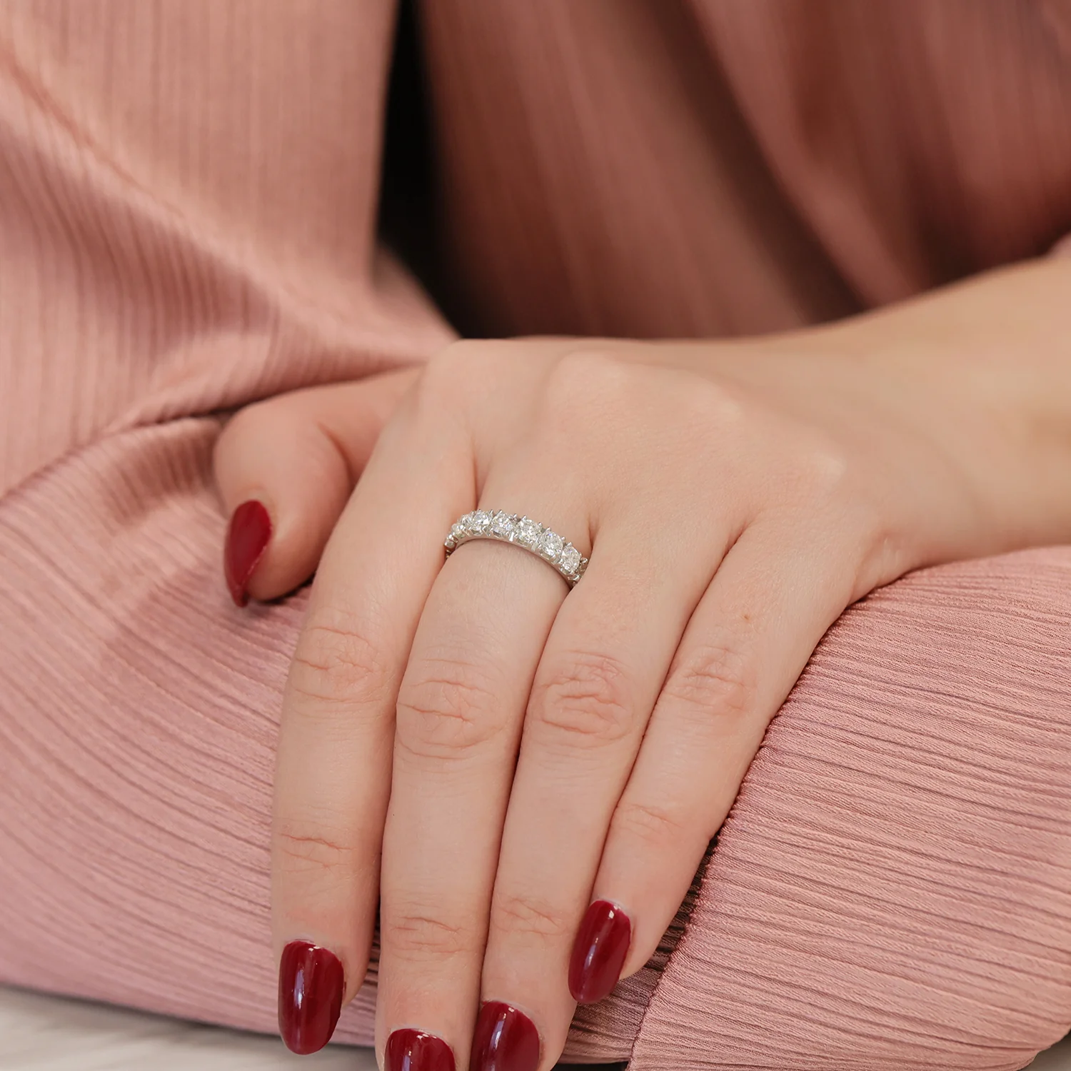 Platinum and Round Brilliant Cut Diamond Full Eternity Ring - Image 2