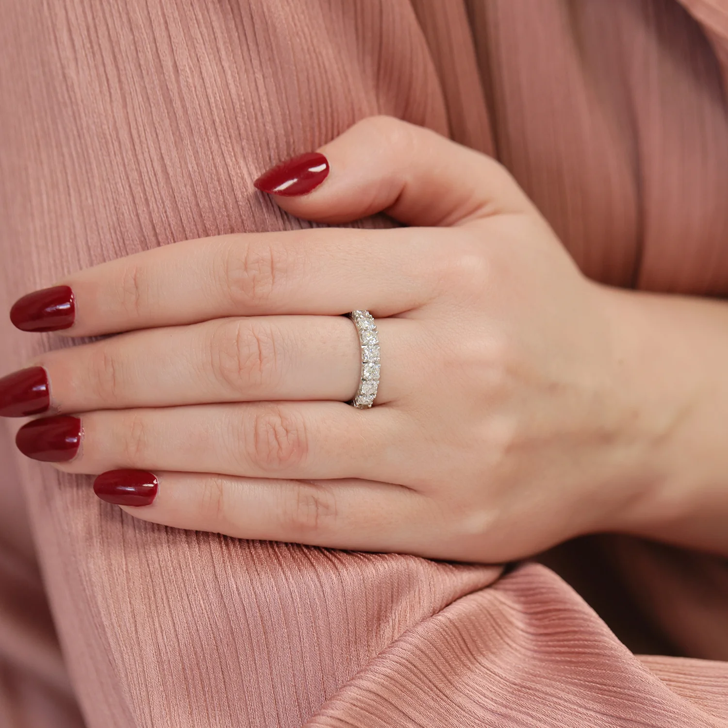 Platinum and Round Brilliant Cut Diamond Full Eternity Ring - Image 3