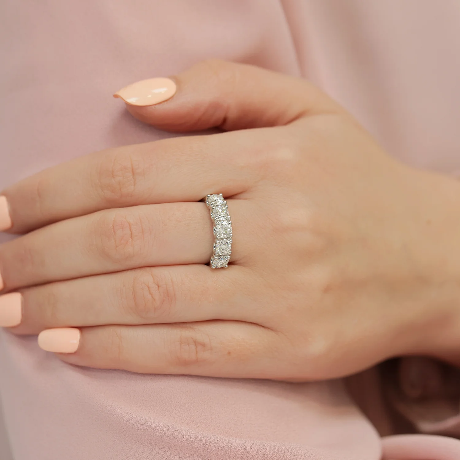 Platinum Round Brilliant-Cut Diamond 2.00ct Five Stone Half Eternity Ring - Image 3