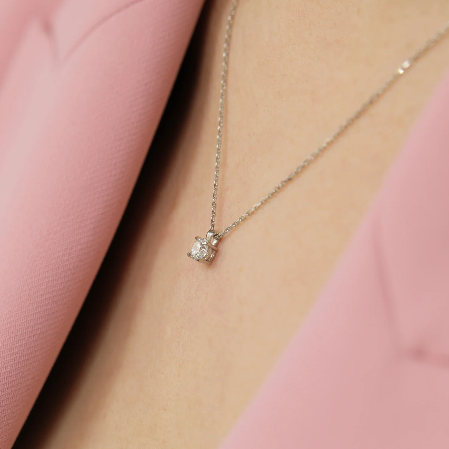 Platinum Round Brilliant Cut Diamond Single Stone Pendant - Image 2