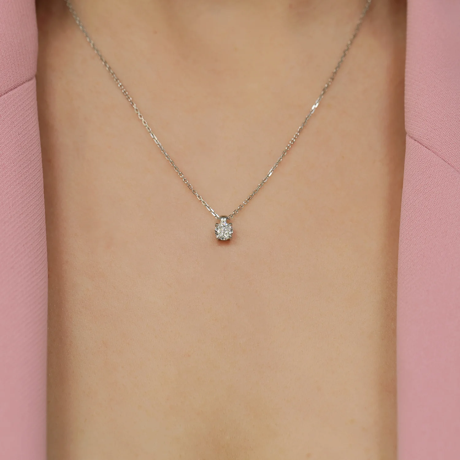 Platinum Round Brilliant Cut Diamond Single Stone Pendant - Image 3