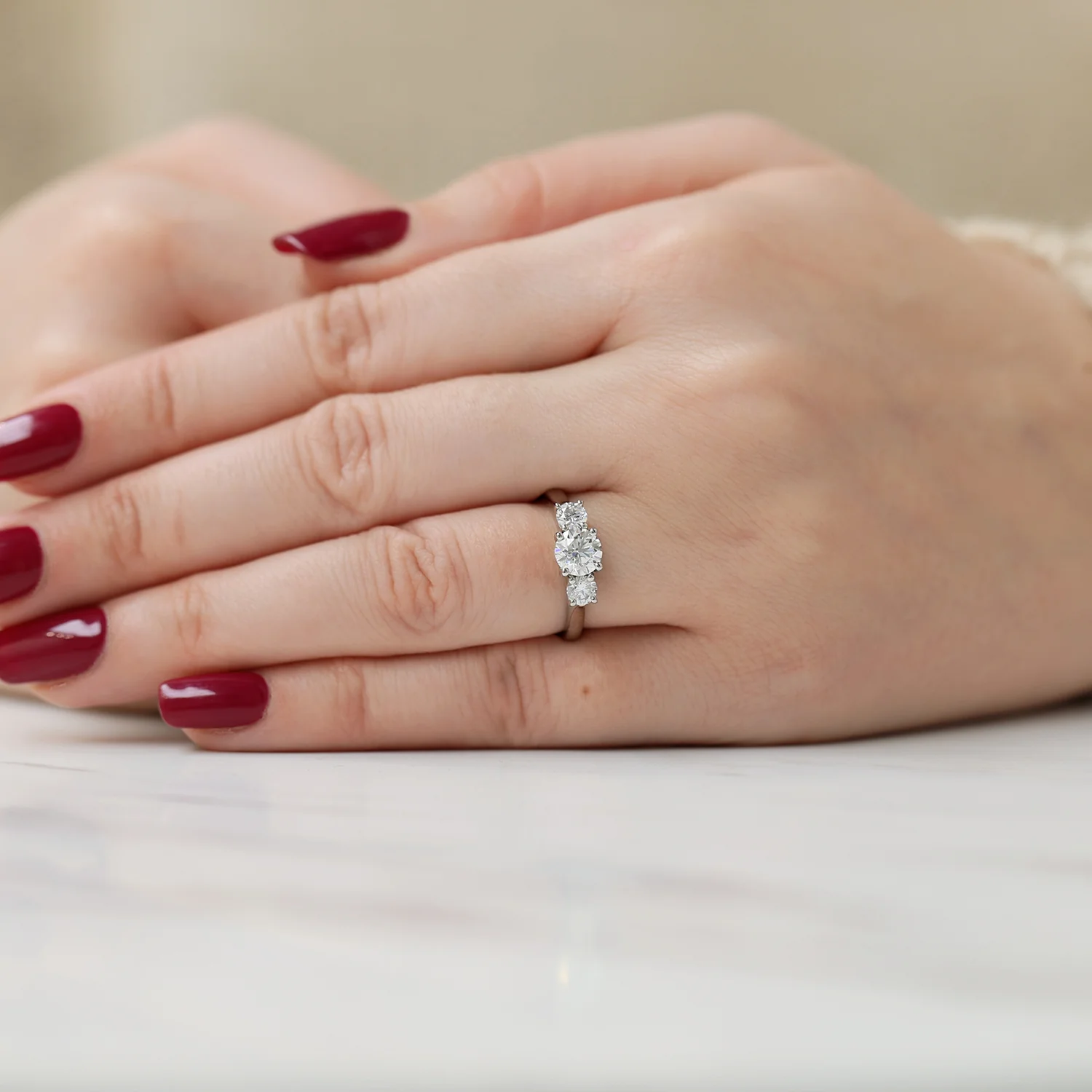 Platinum Round Brilliant Cut Diamond Three Stone Ring - Image 3