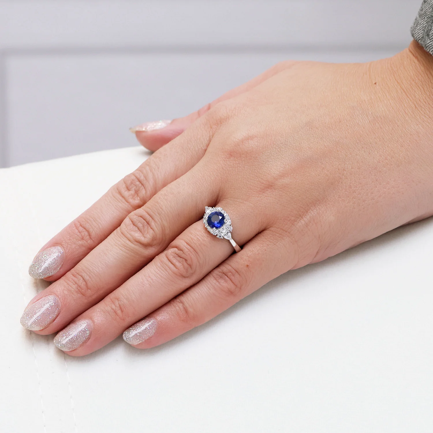 Platinum Round Brilliant Cut Sapphire And Diamond Cluster Ring - Image 3