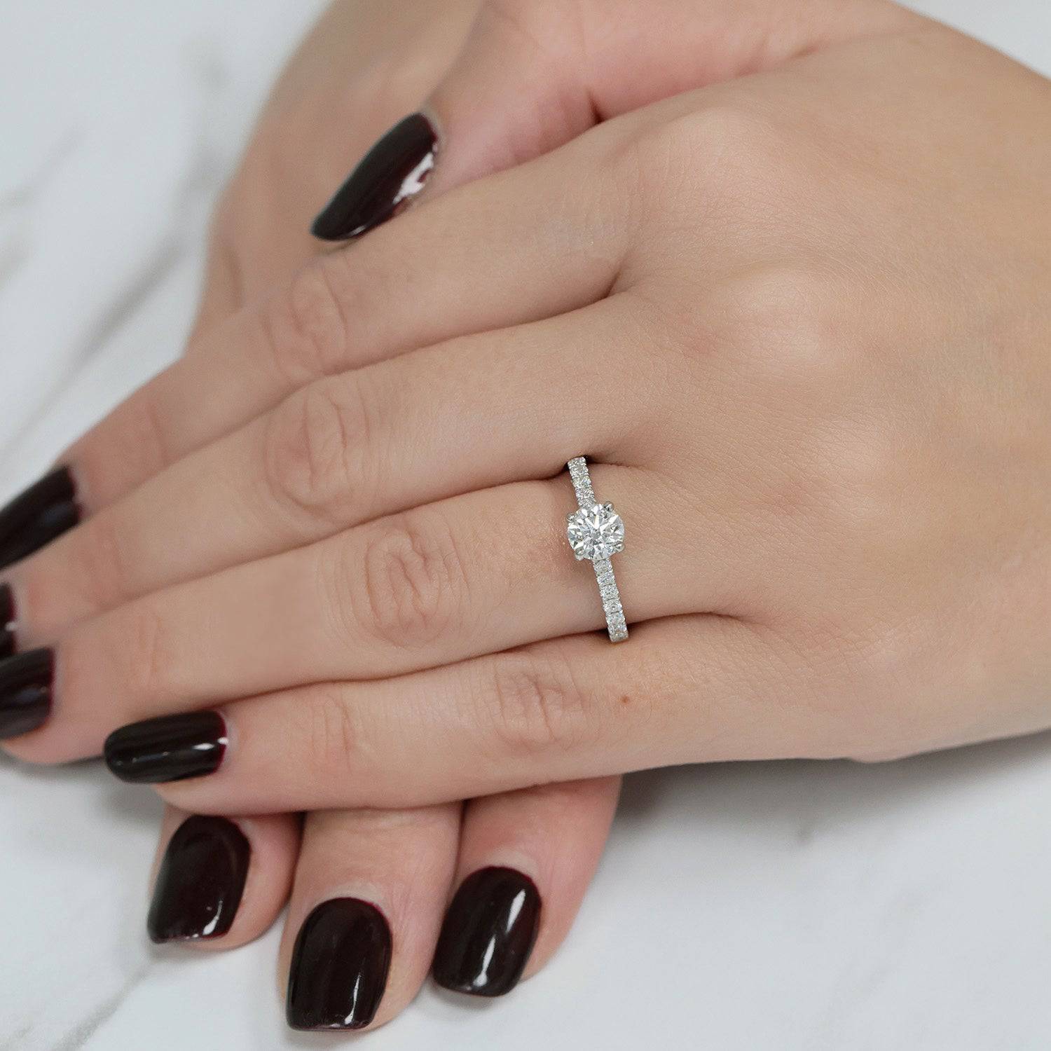 Platinum GIA Certificated Round Brilliant Diamond Ring With Diamond Set Shoulders - Image 2