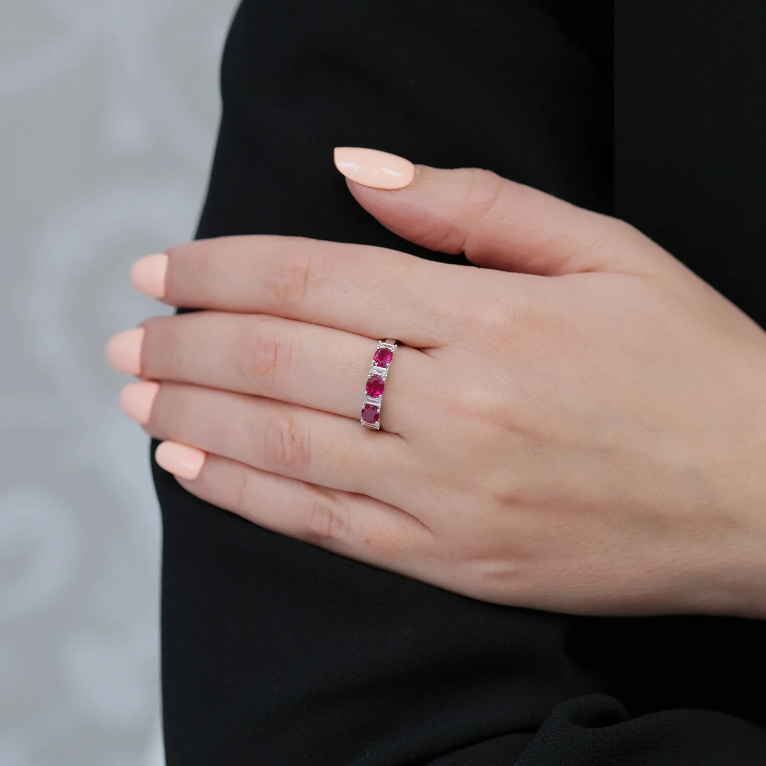 Platinum Ruby & Diamond Seven Stone Half Eternity Ring - Image 3