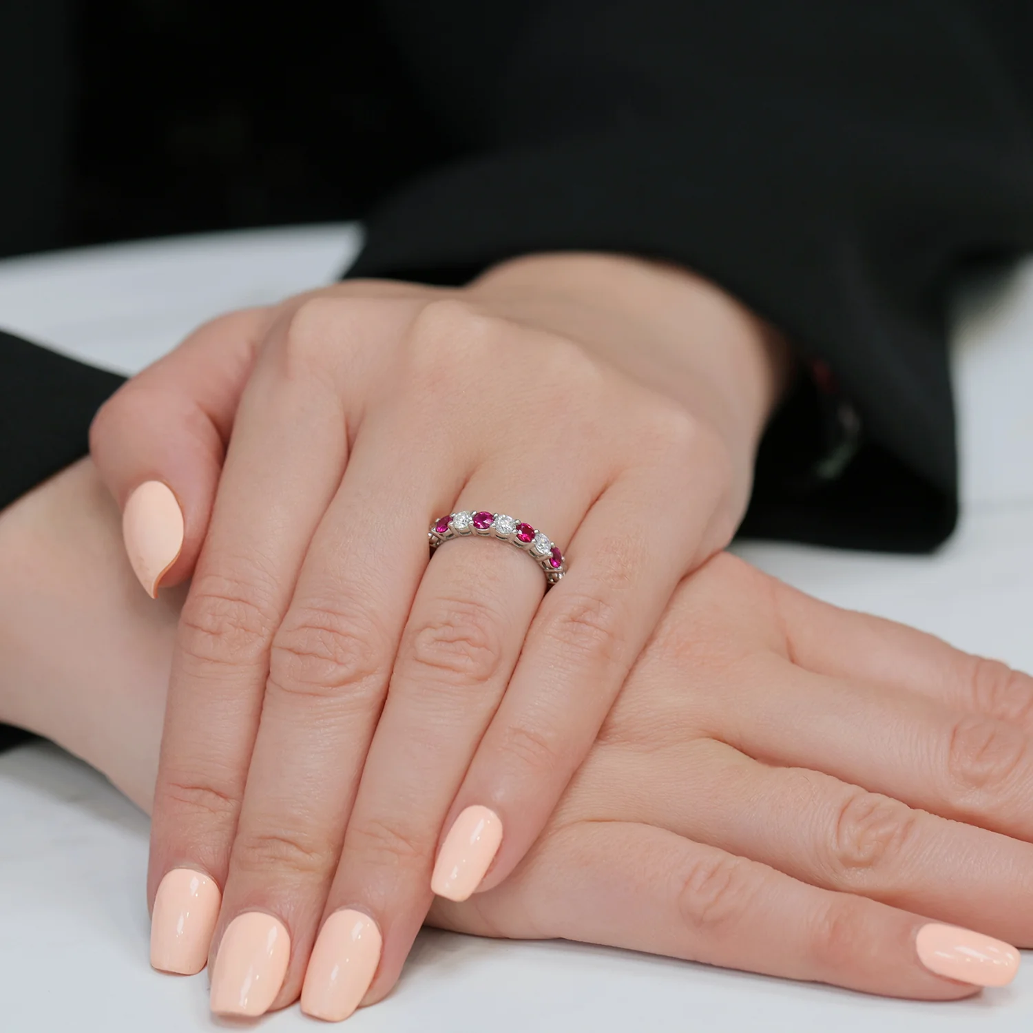 Platinum Ruby And Diamond Half Eternity Ring - Image 3