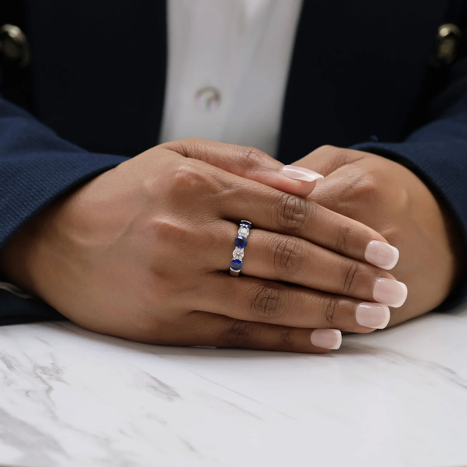 Platinum Sapphire And Diamond Five Stone Eternity Ring - Image 3