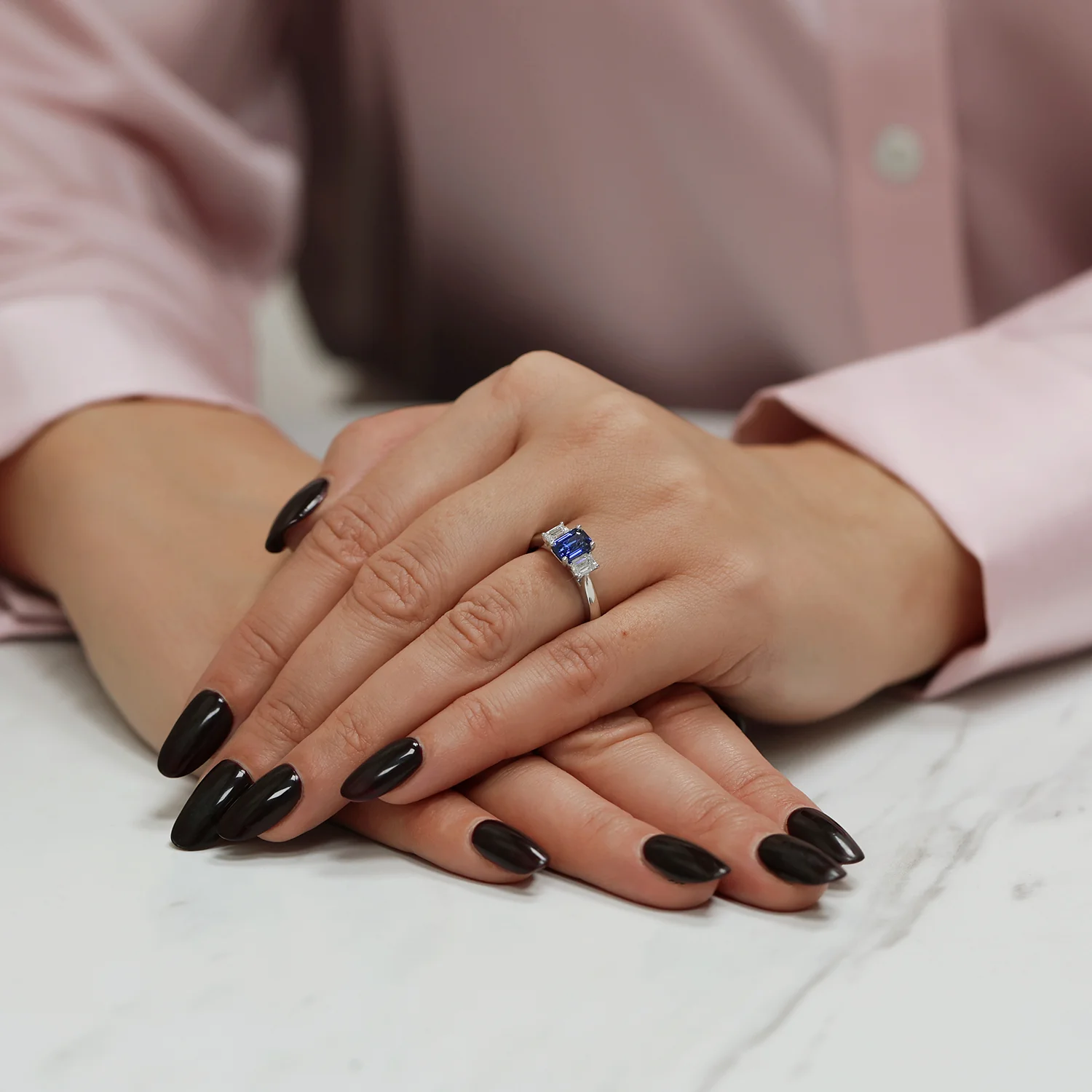 Platinum Sapphire And Diamond Three Stone Ring - Image 3