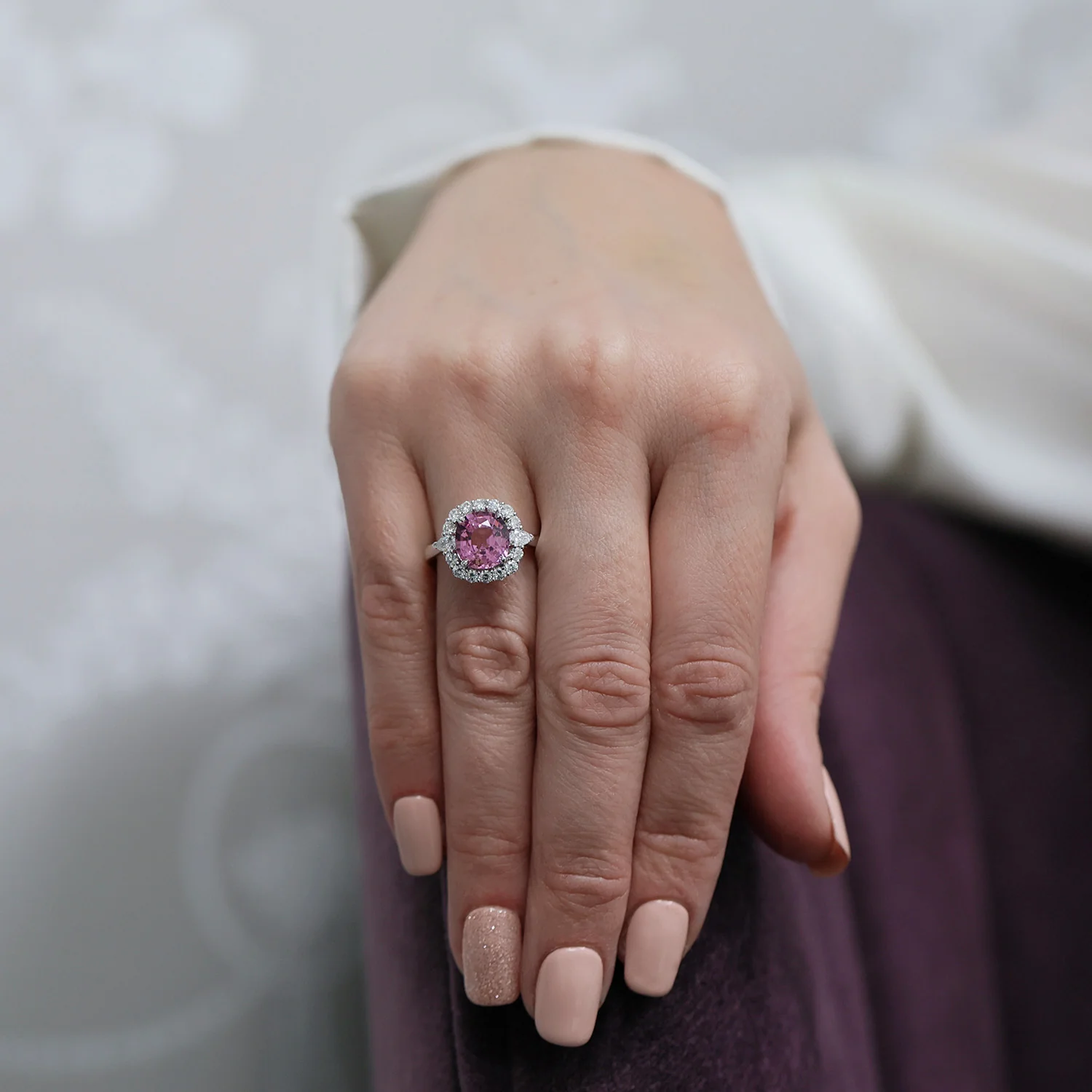 Platinum Spinel And Diamond Halo Cluster Ring - Image 2