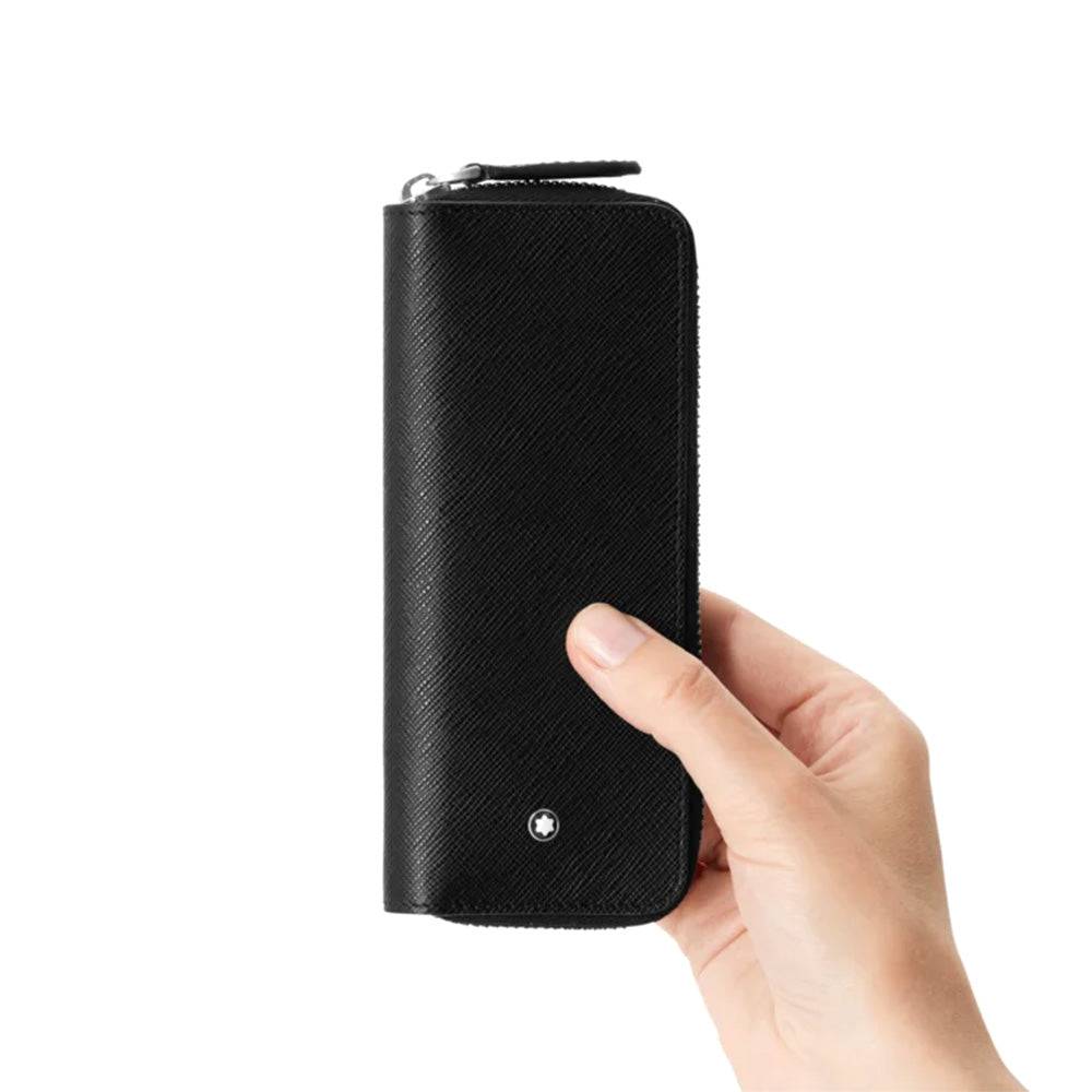 Sartorial Two Zip Black Leather Pen Pouch - Image 2