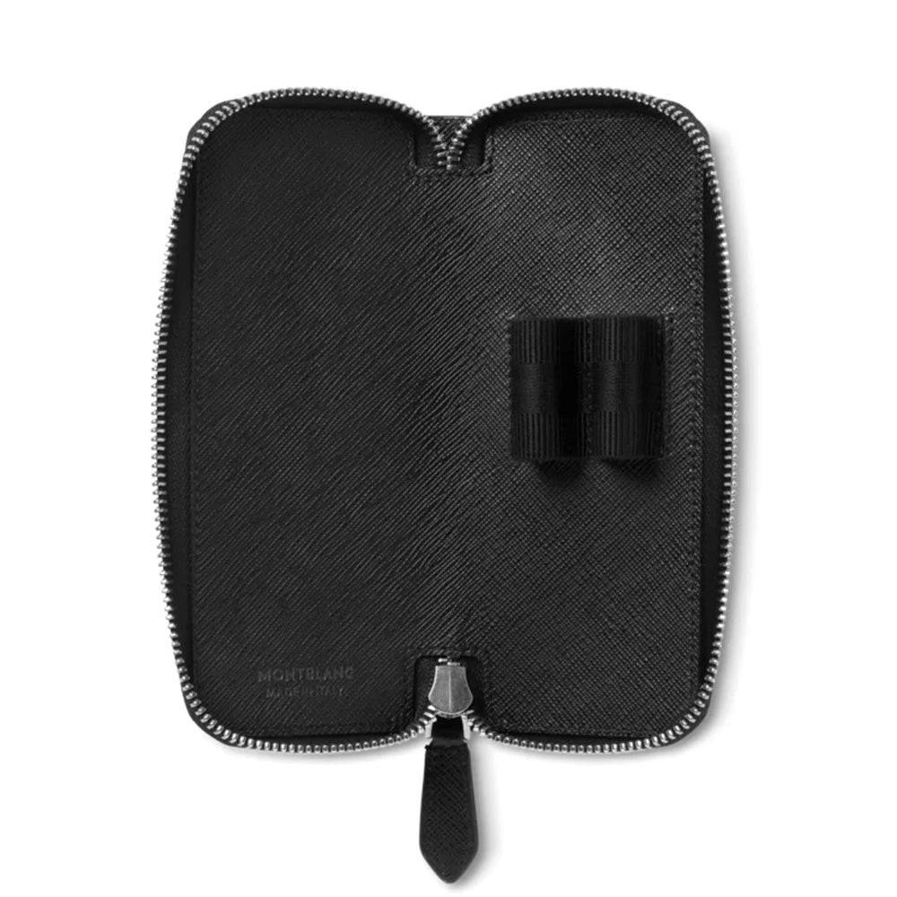 Sartorial Two Zip Black Leather Pen Pouch - Image 4