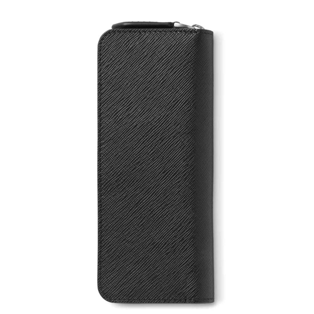 Sartorial Two Zip Black Leather Pen Pouch - Image 5