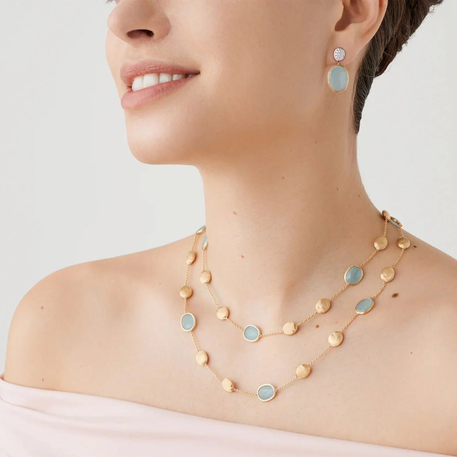 Siviglia 18ct Yellow Gold Aquamarine & Diamond Drop Earrings - Image 2