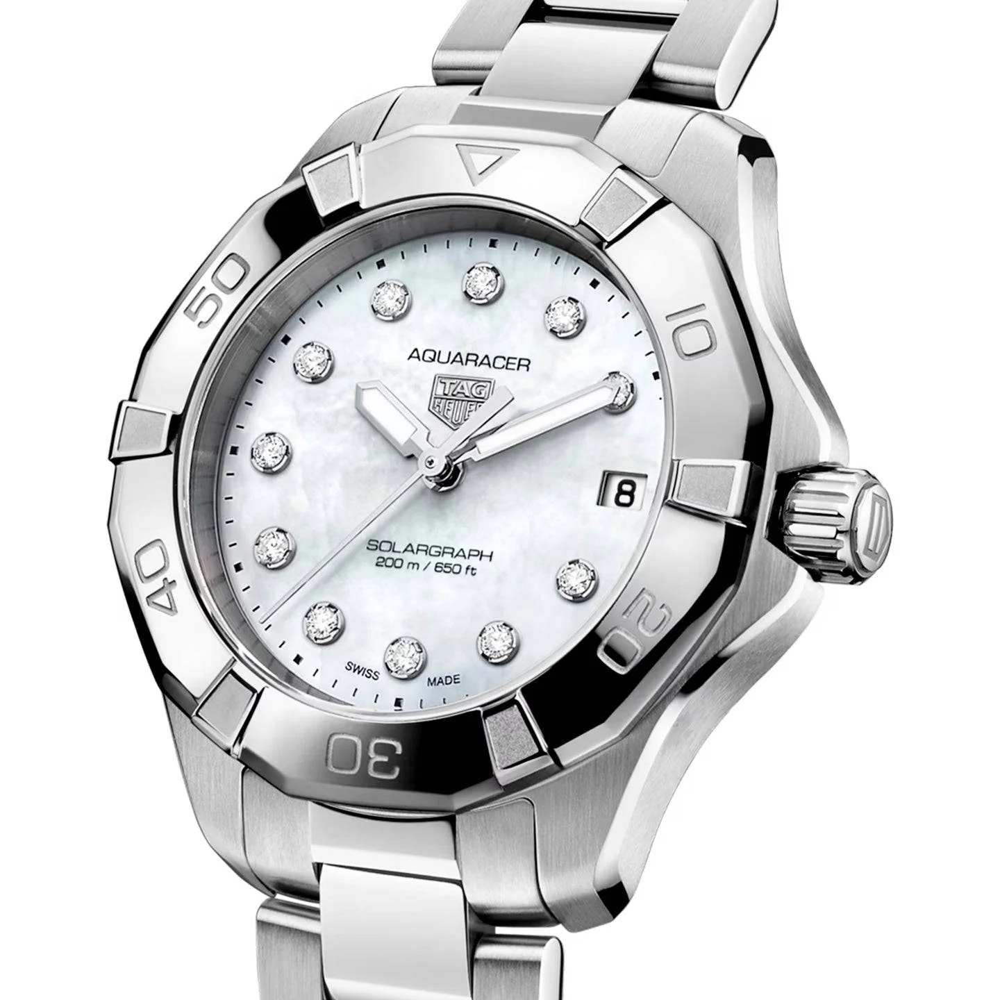 Aquaracer Professional 200 Solargraph 34mm Mother of Pearl Diamond Dial Watch - Image 3