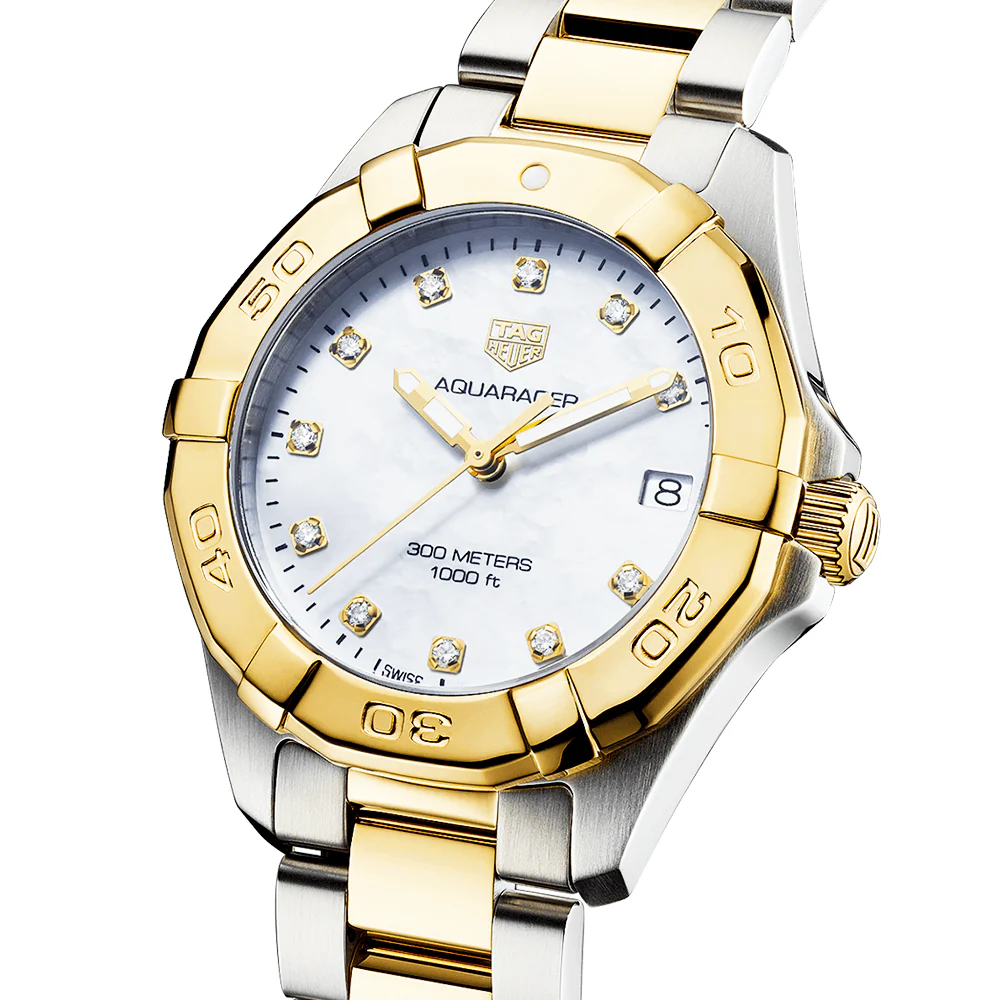 Aquaracer 32mm Two-Tone White Mother of Pearl Diamond Dial Watch - Image 2