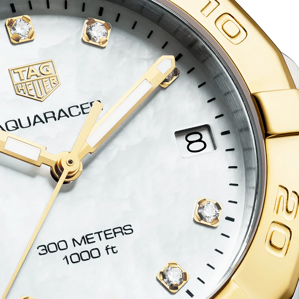 Aquaracer 32mm Two-Tone White Mother of Pearl Diamond Dial Watch - Image 3