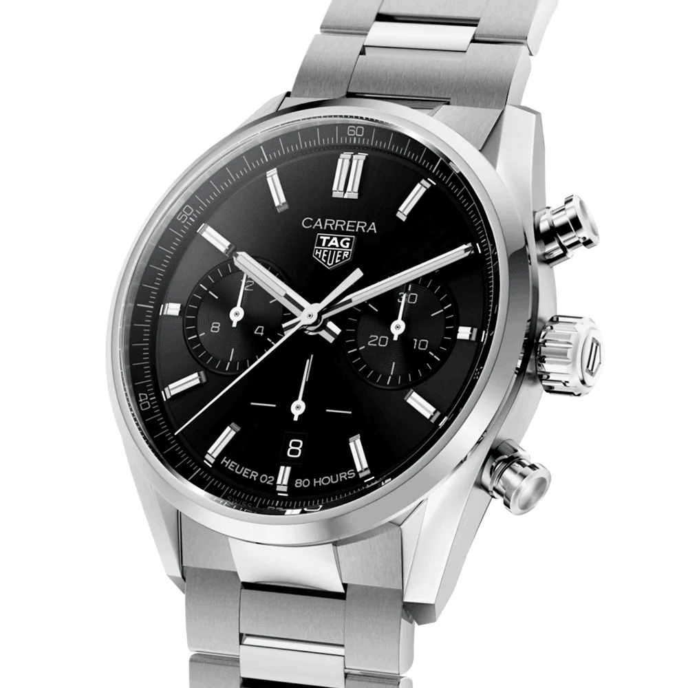 Carrera 42mm Black Dial Automatic Chronograph Bracelet Watch - Image 2