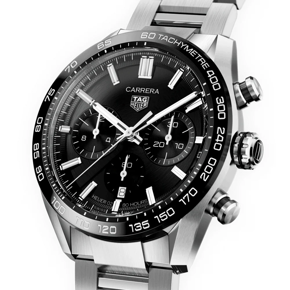 Carrera 44mm Black Dial & Ceramic Bezel Automatic Chronograph Bracelet Watch - Image 2