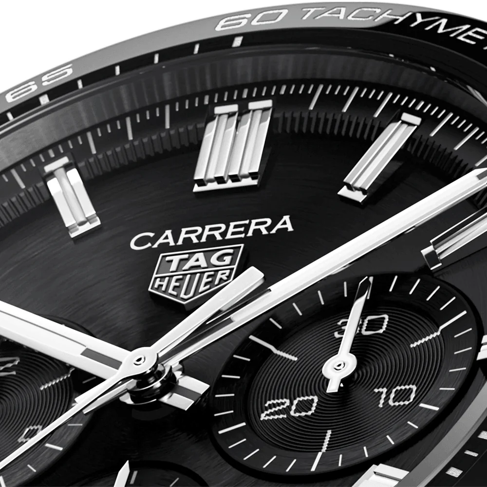 Carrera 44mm Black Dial & Ceramic Bezel Automatic Chronograph Bracelet Watch - Image 3