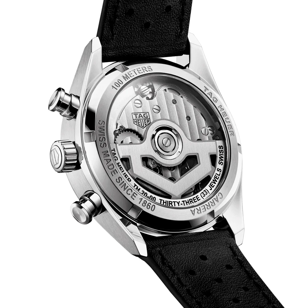 Carrera 39mm Black/Silver Dial Automatic Chronograph Strap Watch - Image 2