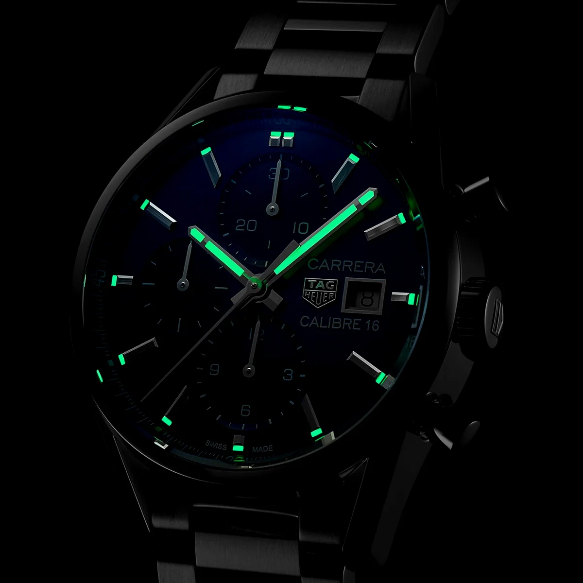 Carrera 41mm Blue Dial Automatic Chronograph Bracelet Watch - Image 3
