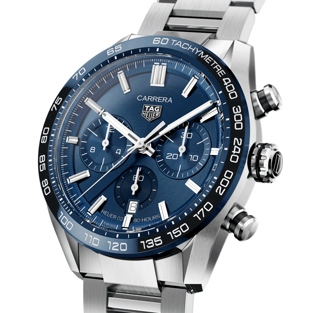 Carrera 44mm Blue Dial & Ceramic Bezel Automatic Chronograph Bracelet Watch - Image 2