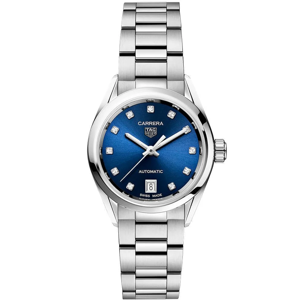 Carrera 29mm Blue Sunray Diamond Dial Ladies Automatic Bracelet Watch - Image 3